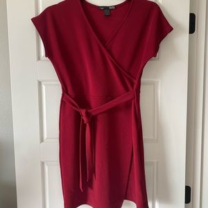 Women’s Short Sleeved Maroon Front Knot Tie Semi Formal Dress